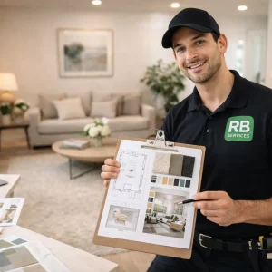 Interior designer presenting home design plans